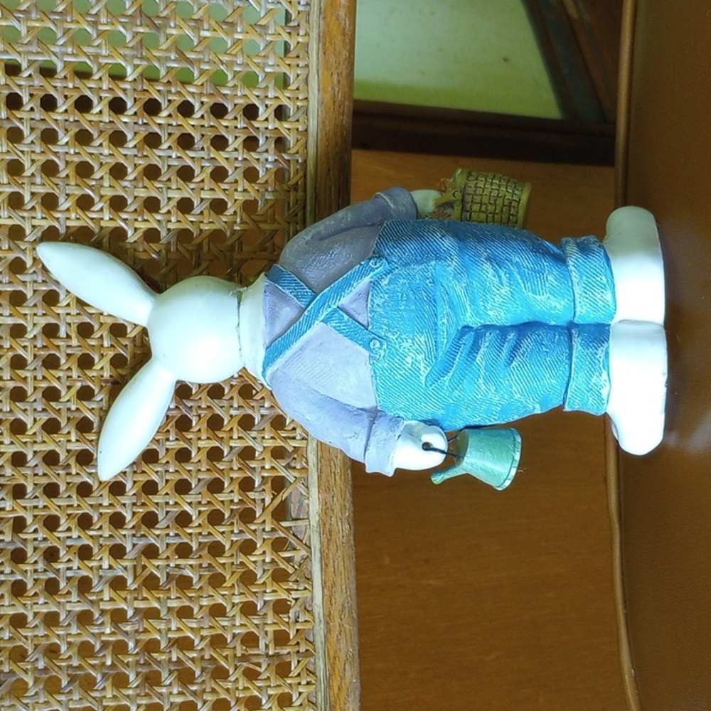 White Easter Bunny Rabbit w/ Flowers & Watering Can - Picture 4 of 5